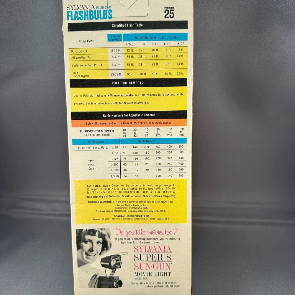 Sylvania Blue Dot‎ Flashbulbs Press 25 Type 25 Clear 8 Count Vintage Photography